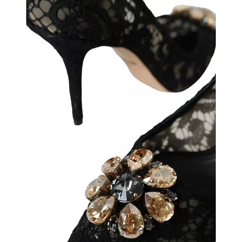 Dolce & Gabbana Black Taormina Lace Crystal Heel Pumps Shoes Dolce & Gabbana