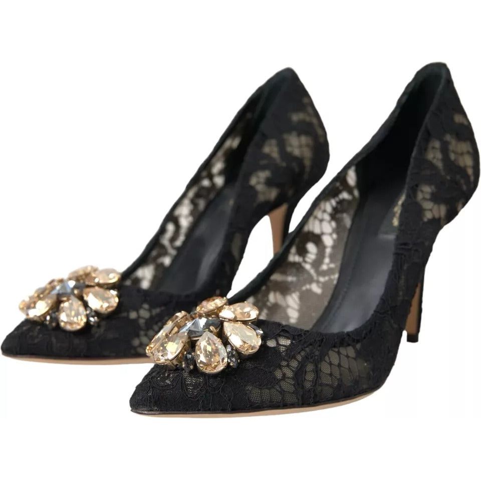 Dolce & Gabbana Black Taormina Lace Crystal Heel Pumps Shoes Dolce & Gabbana