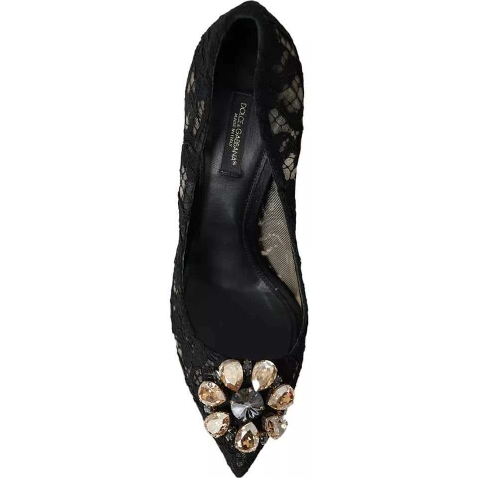 Dolce & Gabbana Black Taormina Lace Crystal Heel Pumps Shoes Dolce & Gabbana