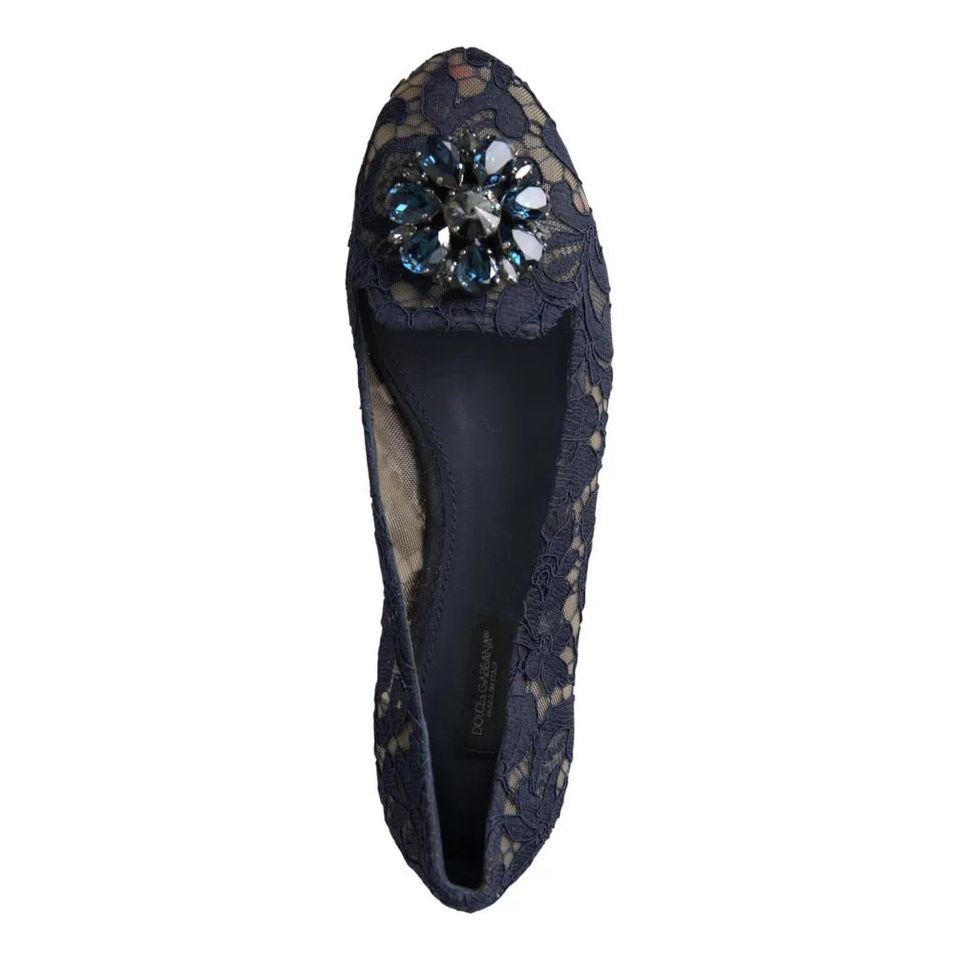 Dolce & Gabbana Blue Taormina Lace Crystals Flats Shoes Dolce & Gabbana