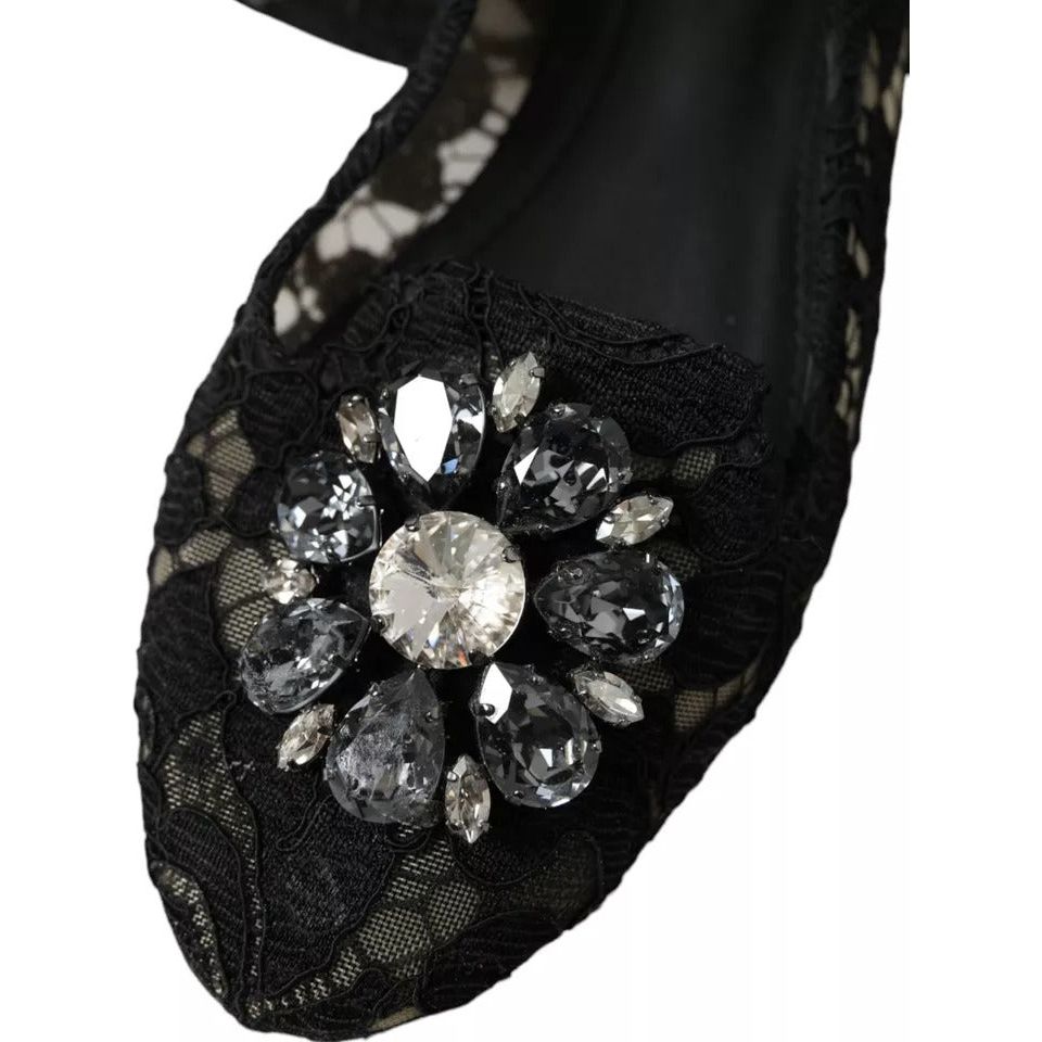 Dolce & Gabbana Black Taormina Lace Crystals Flats Shoes Dolce & Gabbana