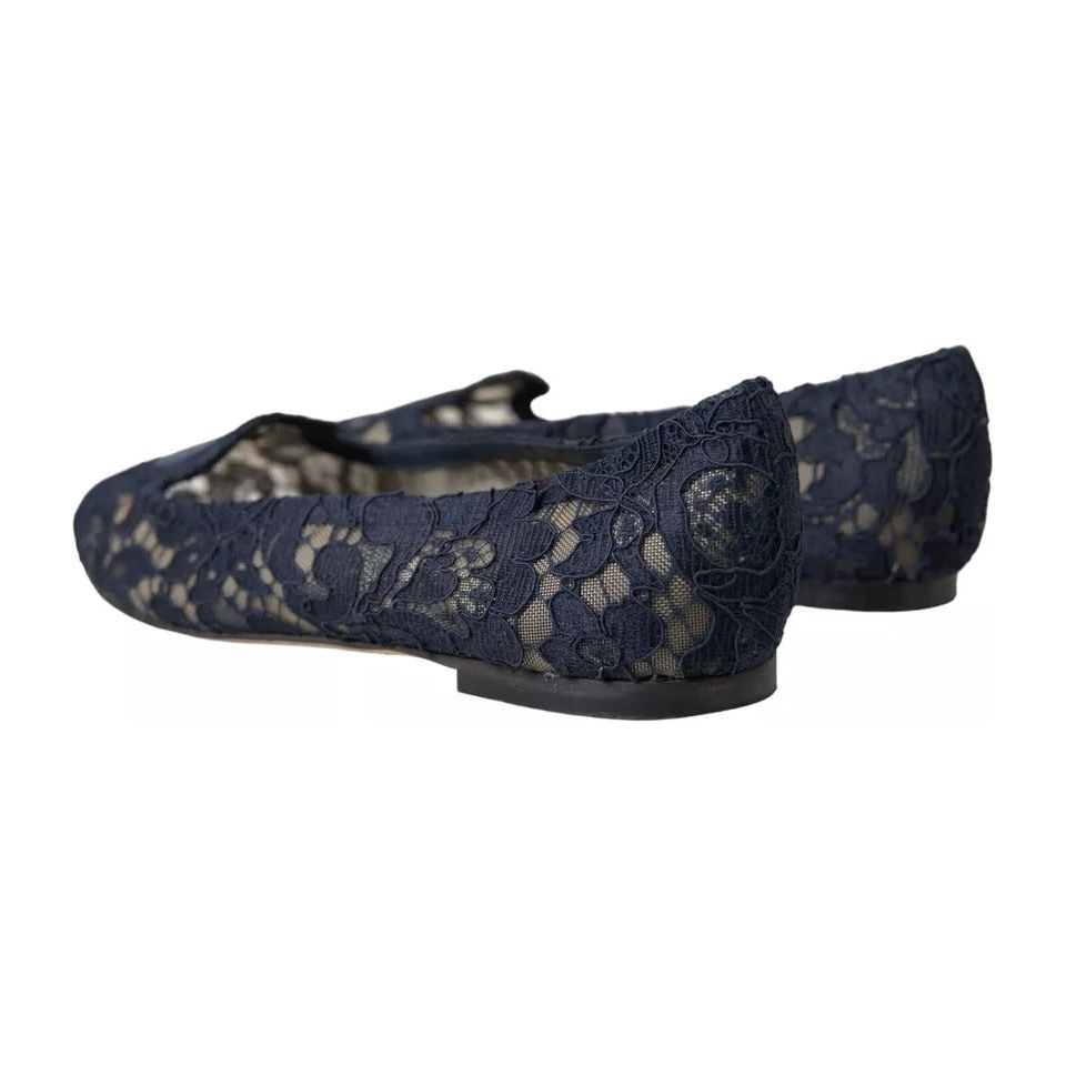 Dolce & Gabbana Dark Blue Taormina Lace Slip On Flats Shoes Dolce & Gabbana