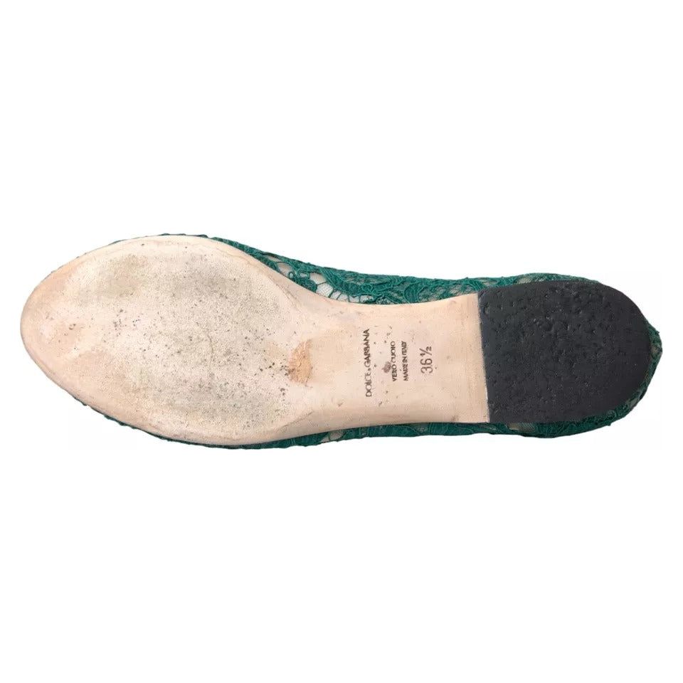 Dolce & Gabbana Green Taormina Lace Slip On Flats Shoes Dolce & Gabbana