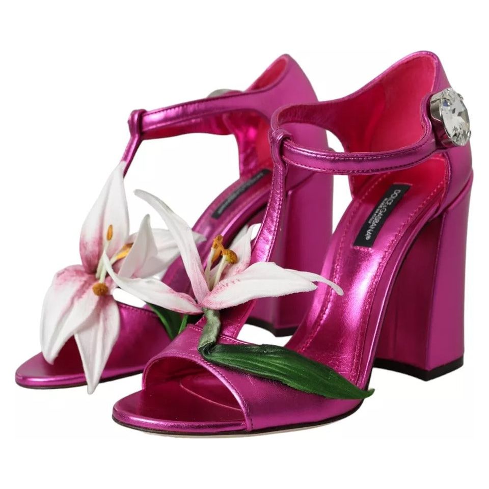 Dolce & Gabbana Fuchsia Flower Crystals Heels Sandals Shoes Dolce & Gabbana