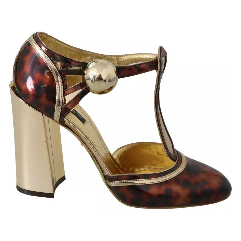 Dolce & Gabbana Gold Leopard T-strap Pumps Sandals Shoes Dolce & Gabbana