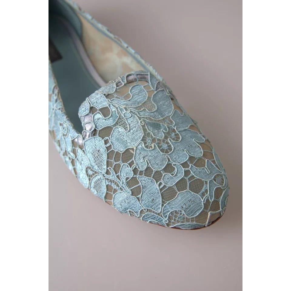 Dolce & Gabbana Light Blue Floral Lace Loafers Flats Shoes Dolce & Gabbana