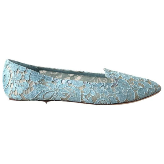 Dolce & Gabbana Light Blue Floral Lace Loafers Flats Shoes Dolce & Gabbana