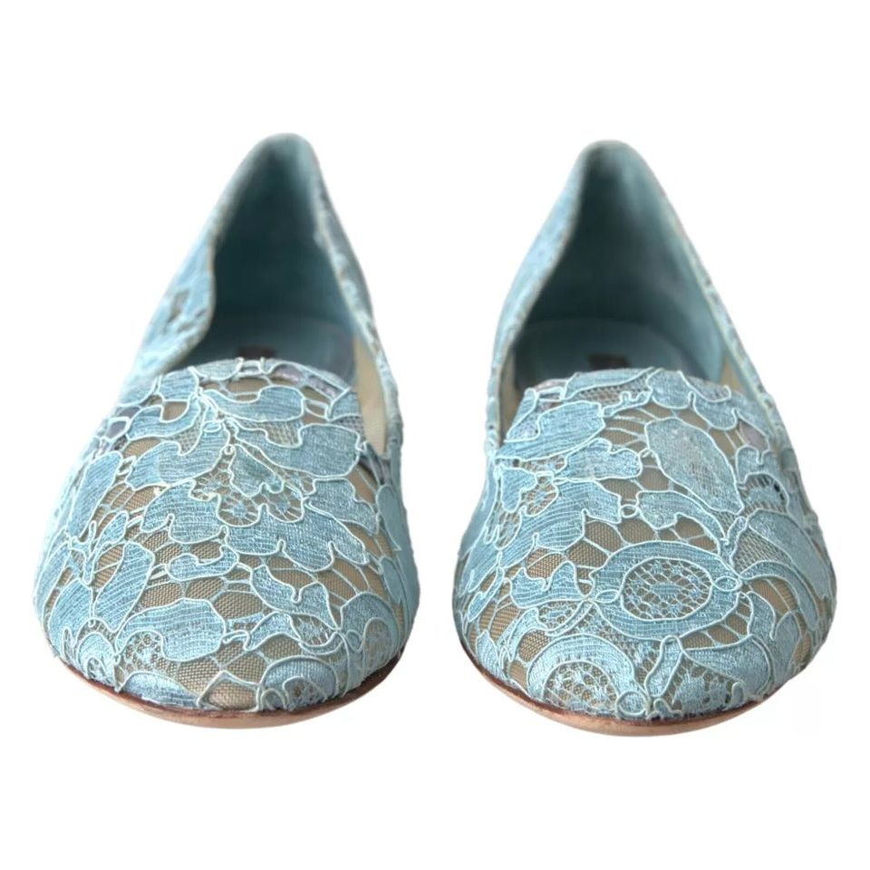 Dolce & Gabbana Light Blue Floral Lace Loafers Flats Shoes Dolce & Gabbana