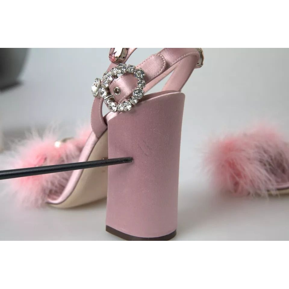 Dolce & Gabbana Pink Turkey Feather Embellished Sandals Shoes Dolce & Gabbana