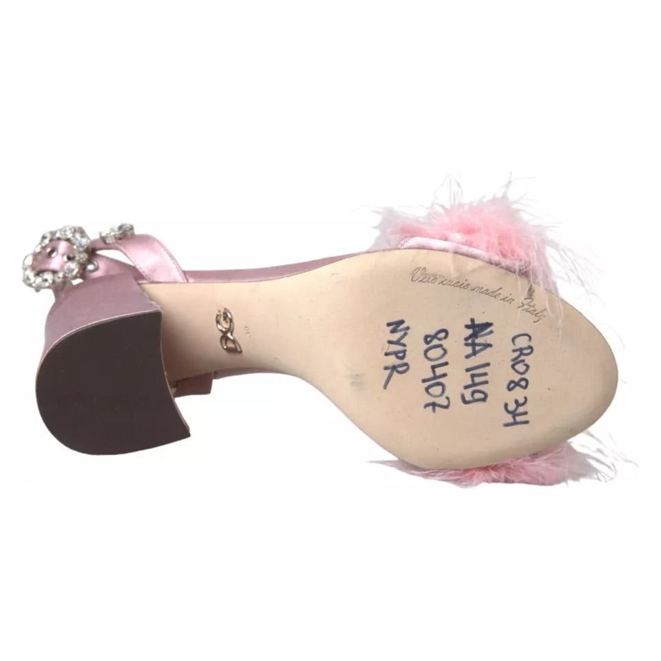 Dolce & Gabbana Pink Turkey Feather Embellished Sandals Shoes Dolce & Gabbana