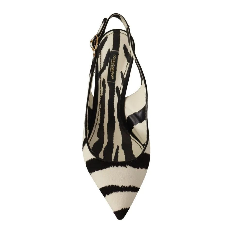 Dolce & Gabbana Black White Zebra Leather Heels Slingback Shoes Dolce & Gabbana