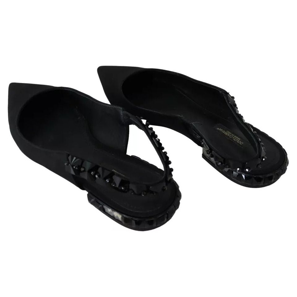 Dolce & Gabbana Black Flats Crystal Slingback Charmeuse Shoes Dolce & Gabbana