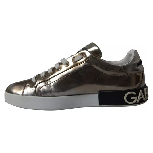 Dolce & Gabbana Bronze Leather Logo Sneaker Portofino Shoes Dolce & Gabbana