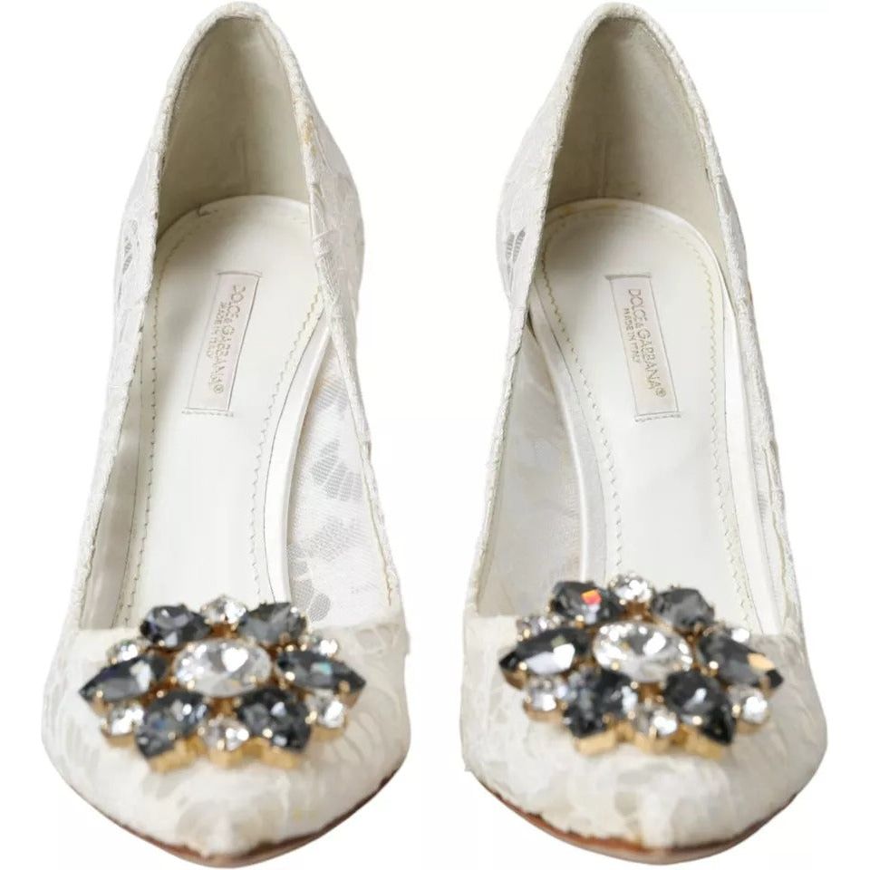 Dolce & Gabbana White Taormina Lace Crystal Heel Pumps Shoes Dolce & Gabbana