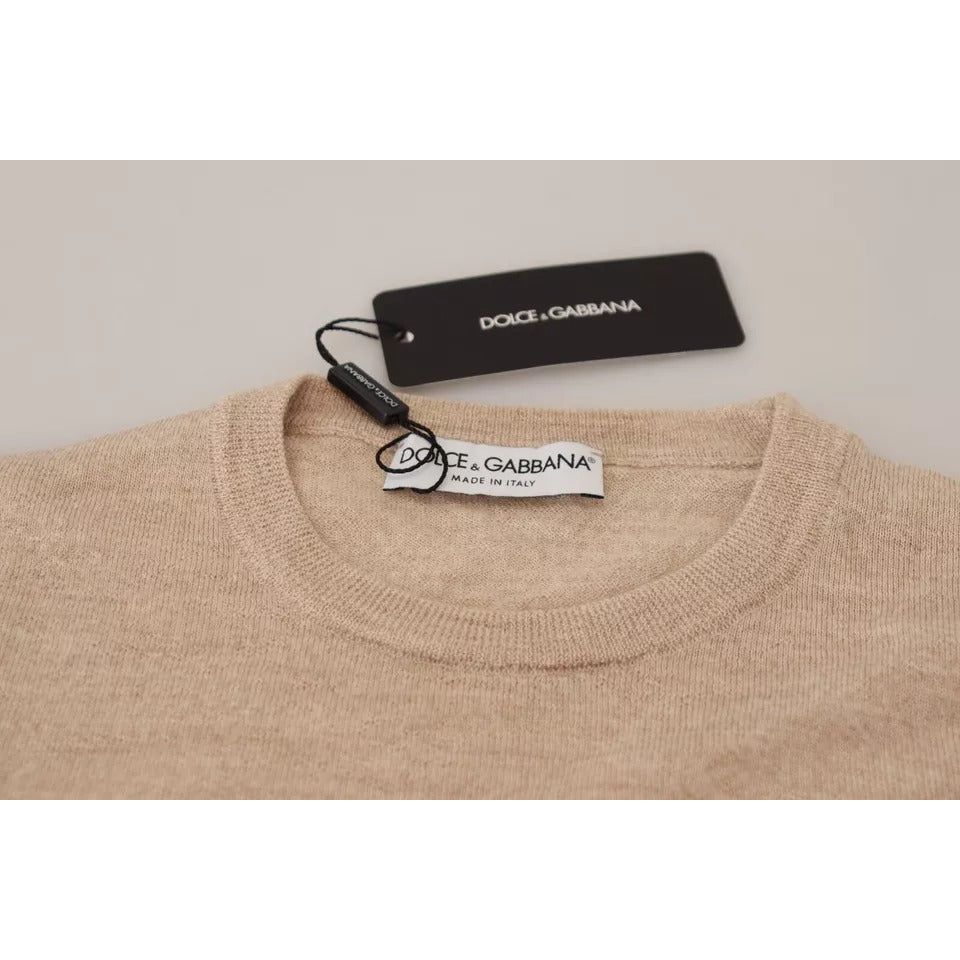 Dolce & Gabbana Beige Virgin Wool Crew Neck Pullover Sweater Dolce & Gabbana