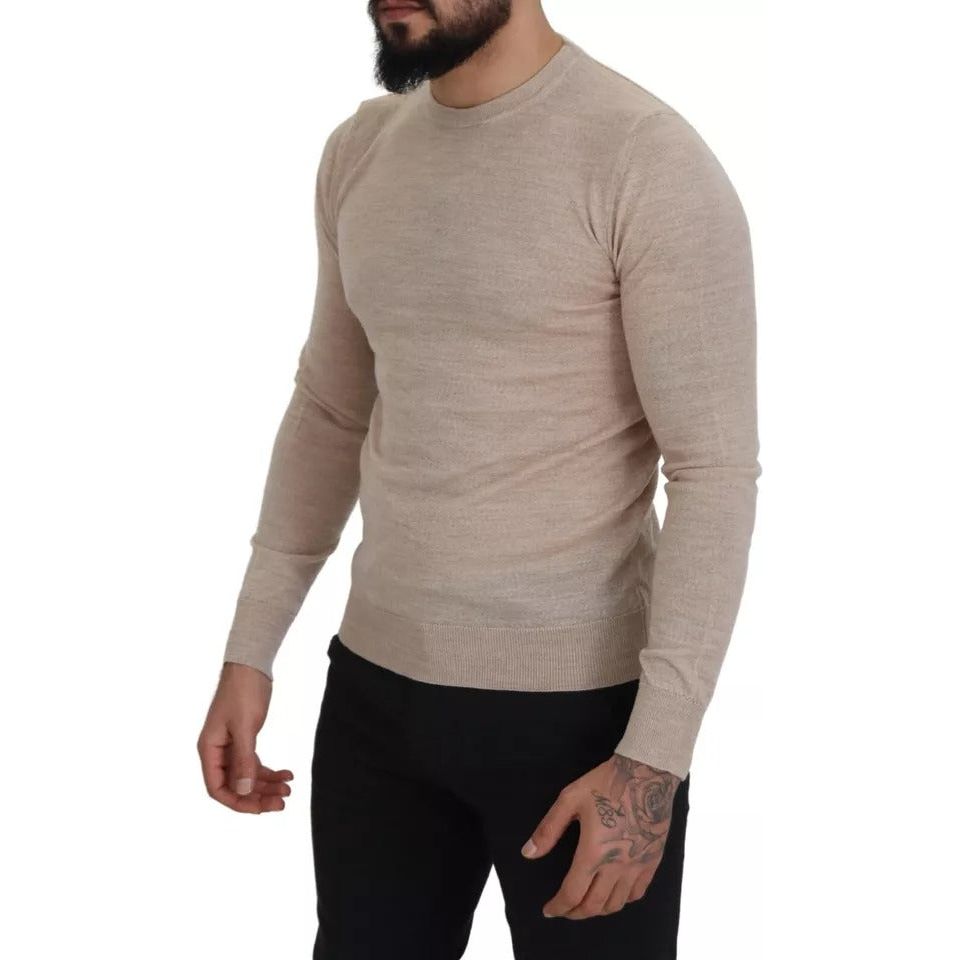 Dolce & Gabbana Beige Virgin Wool Crew Neck Pullover Sweater Dolce & Gabbana