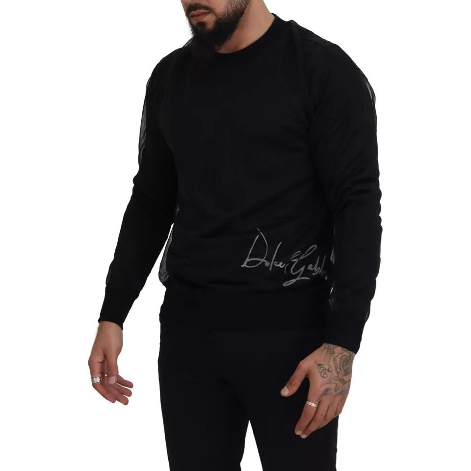 Dolce & Gabbana Black Polyester Crewneck Men Pullover Sweater Dolce & Gabbana