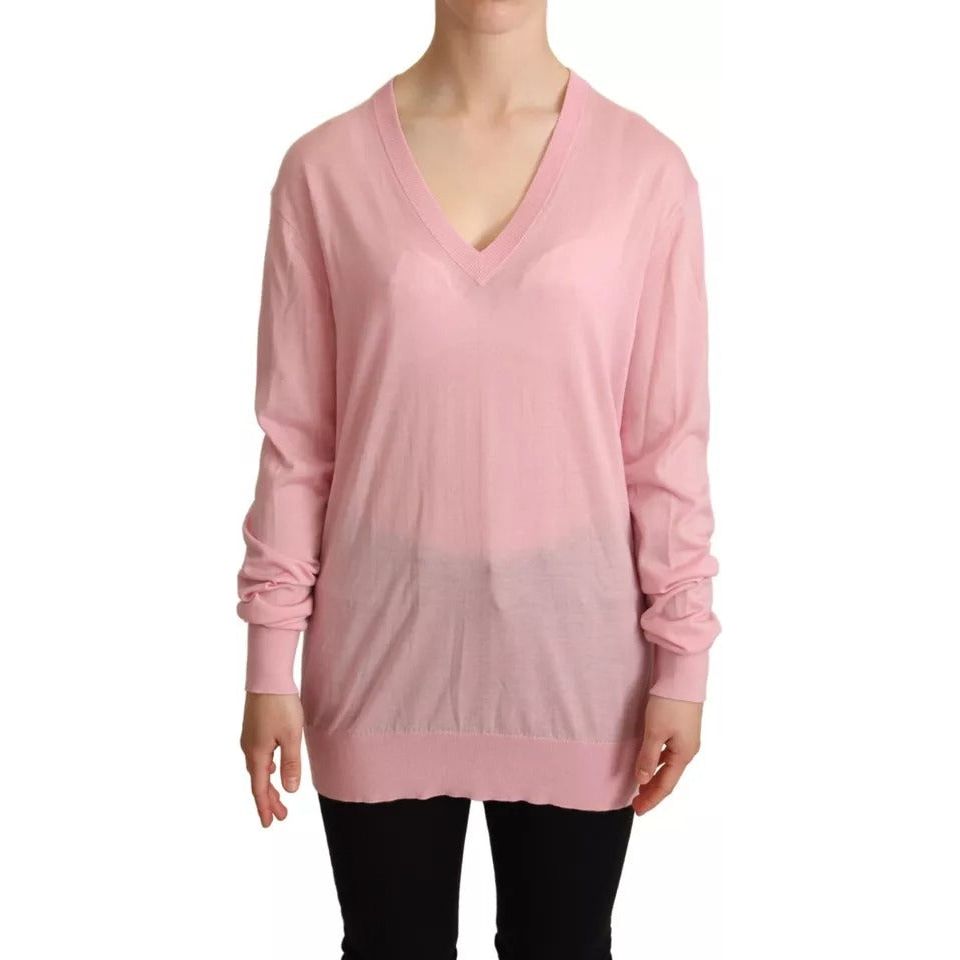 Dolce & Gabbana Pink V-neck Women Pullover Cashmere Sweater Dolce & Gabbana