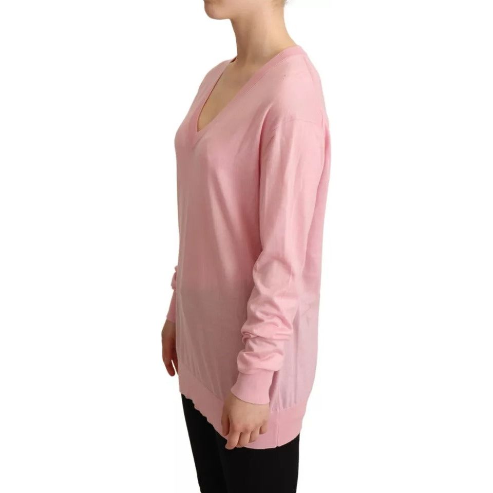 Dolce & Gabbana Pink V-neck Women Pullover Cashmere Sweater Dolce & Gabbana