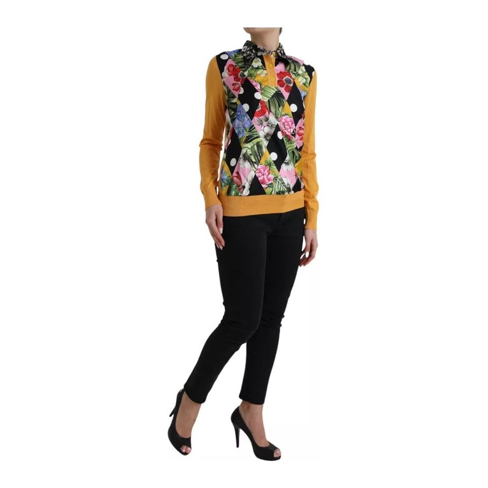 Dolce & Gabbana Multicolor Patchwork Cashmere Henley Sweater Dolce & Gabbana