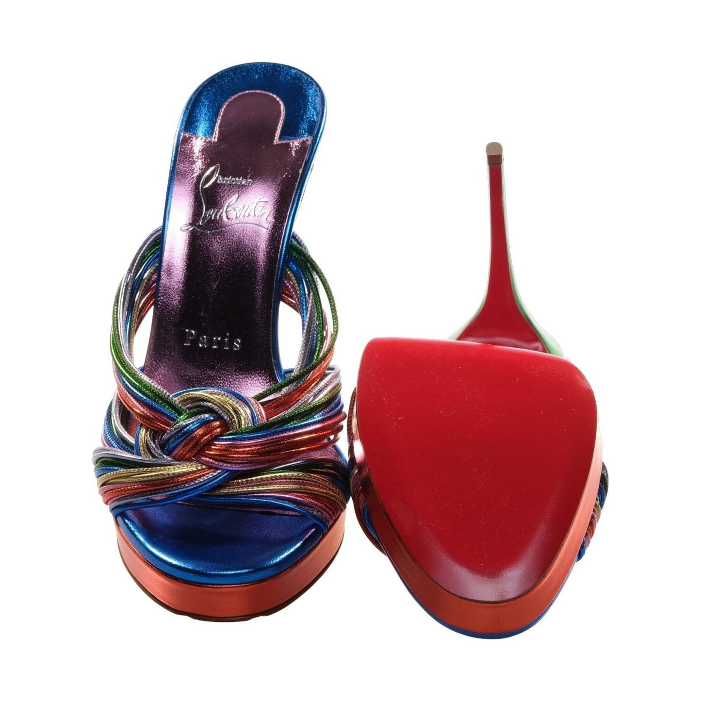 Christian Louboutin Multitaski Alta 120 Multicoloured Leather Knotted Strappy High Heel Mules Christian Louboutin