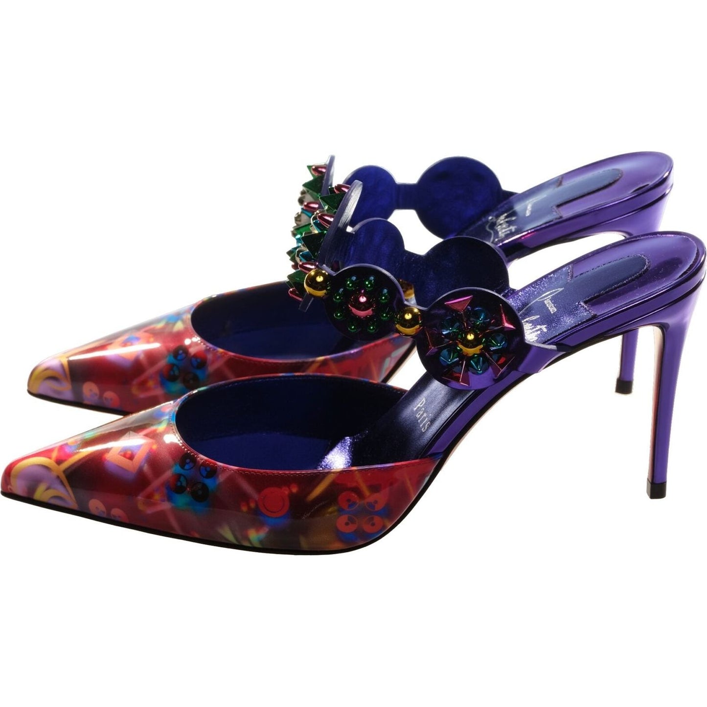 Christian Louboutin Miss Goldora 85 Embellished Buckle Multicolour Mule Heels Christian Louboutin