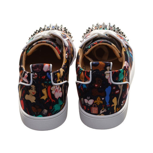 Christian Louboutin Louis Junior Spikes Orlato Crepe Satin Multicolour Limited Edition Dr Bored Print Sneakers Christian Louboutin