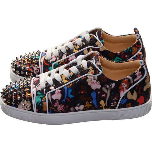 Christian Louboutin Louis Junior Spikes Orlato Crepe Satin Multicolour Limited Edition Dr Bored Print Sneakers Christian Louboutin