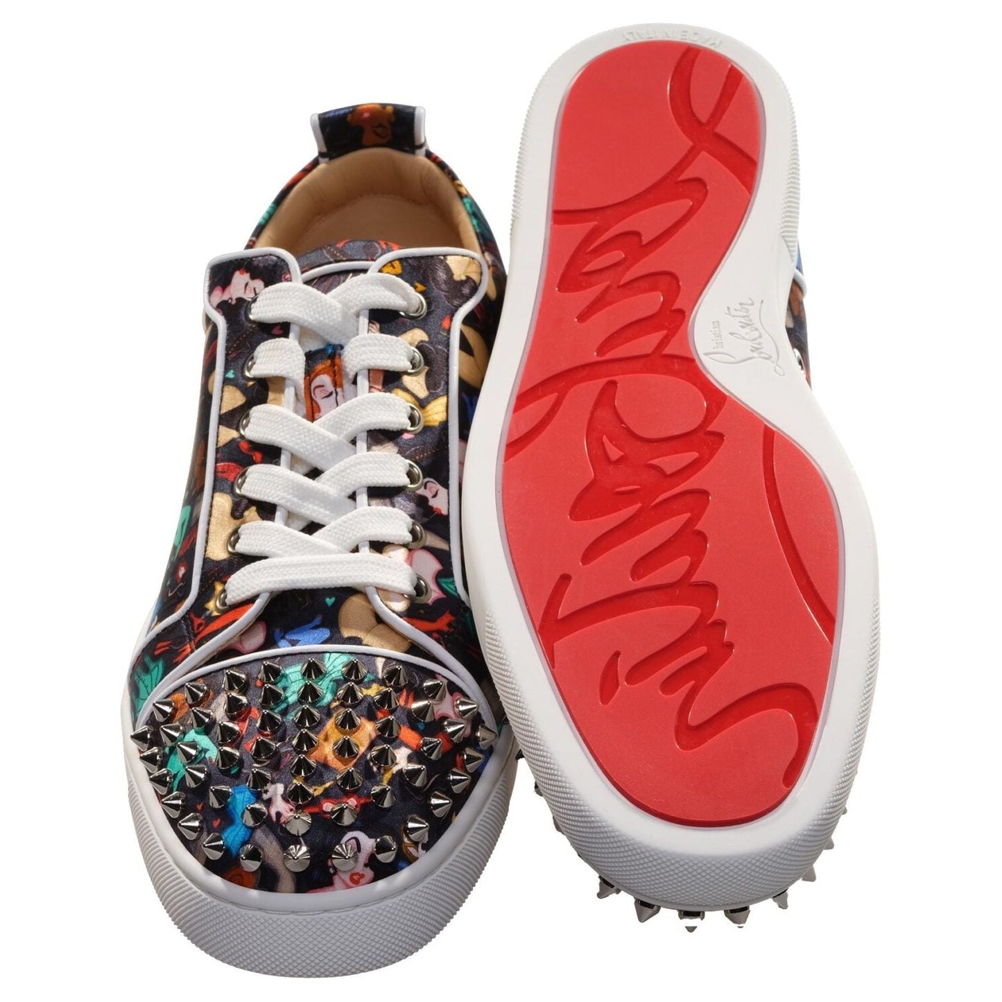 Christian Louboutin Louis Junior Spikes Orlato Crepe Satin Multicolour Limited Edition Dr Bored Print Sneakers Christian Louboutin