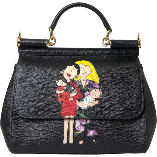 Dolce & Gabbana Black Leather #DGFamily Patch Top Handle Bag Dolce & Gabbana