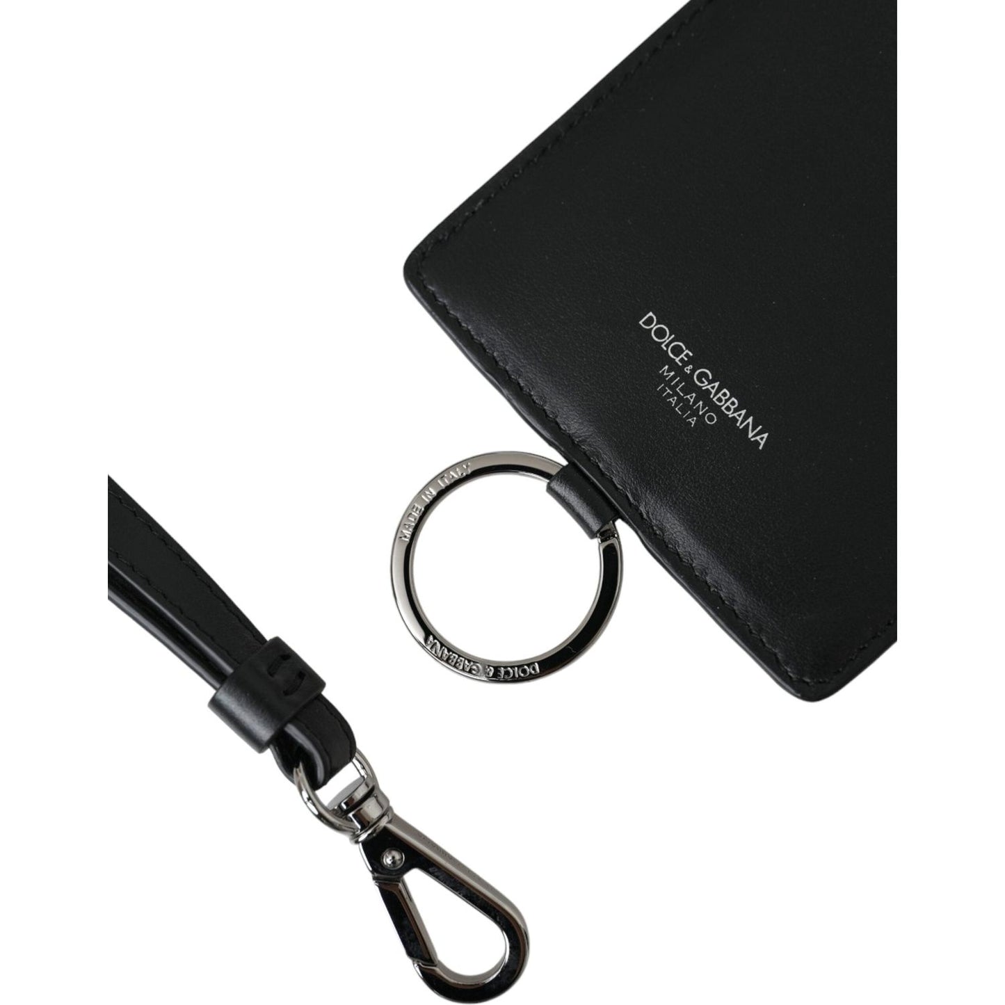 Dolce & Gabbana Black Calf Leather Lanyard Logo Card Holder Men Wallet Dolce & Gabbana