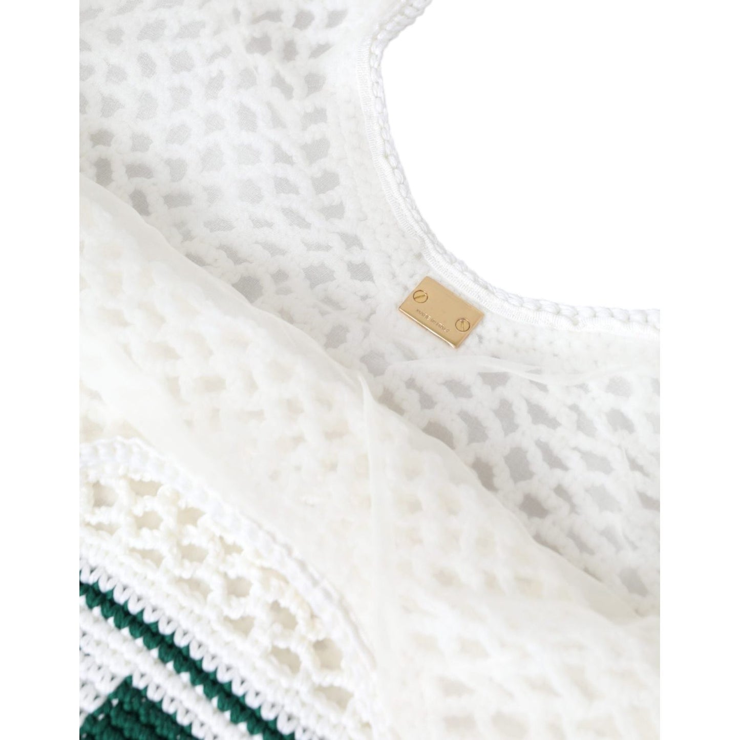 Dolce & Gabbana White Green Knitted Cotton Logo Shopping Tote Bag Dolce & Gabbana