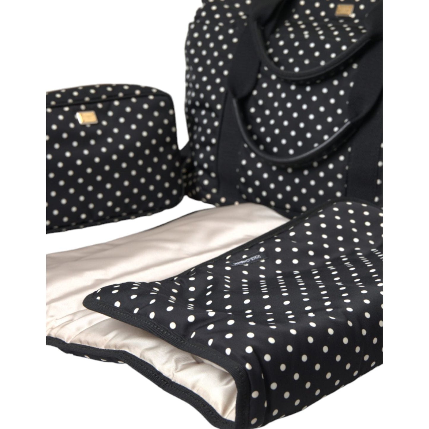 Dolce & Gabbana Black Polka Dot Changing Mat Baby Duffle Bag Dolce & Gabbana