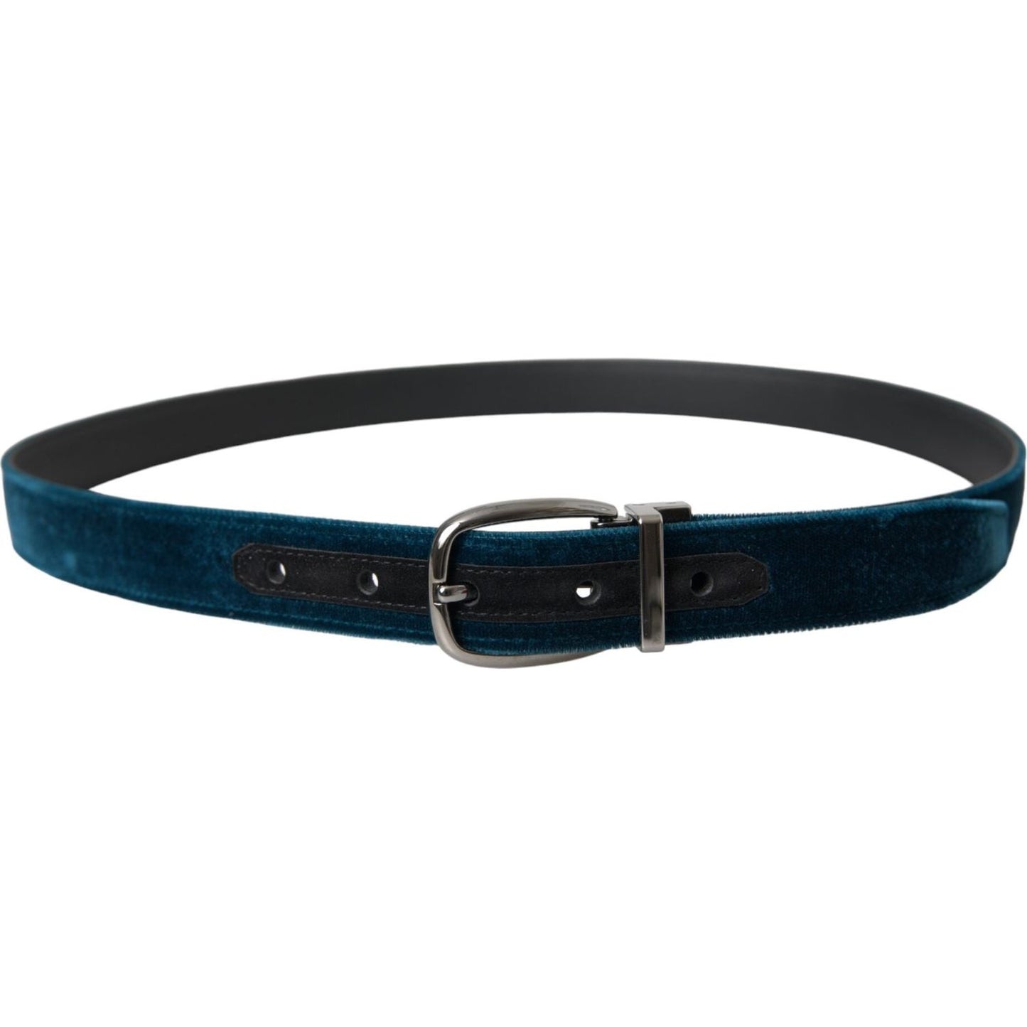 Dolce & Gabbana Blue Velvet Leather Silver Metal Buckle Belt Dolce & Gabbana