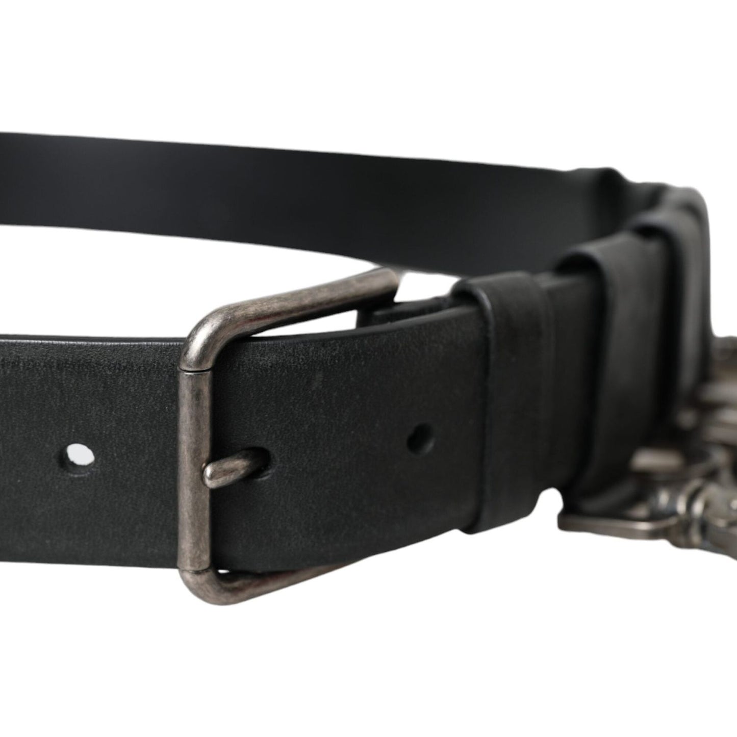 Dolce & Gabbana Black Calf Leather Silver Metal Buckle Belt Dolce & Gabbana