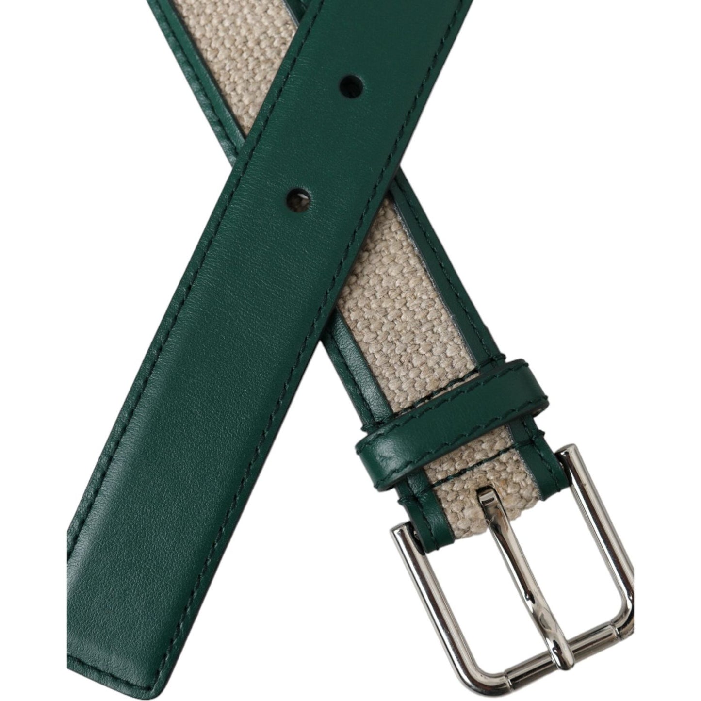 Dolce & Gabbana Green Beige Leather Weaved Metal Buckle Belt Dolce & Gabbana