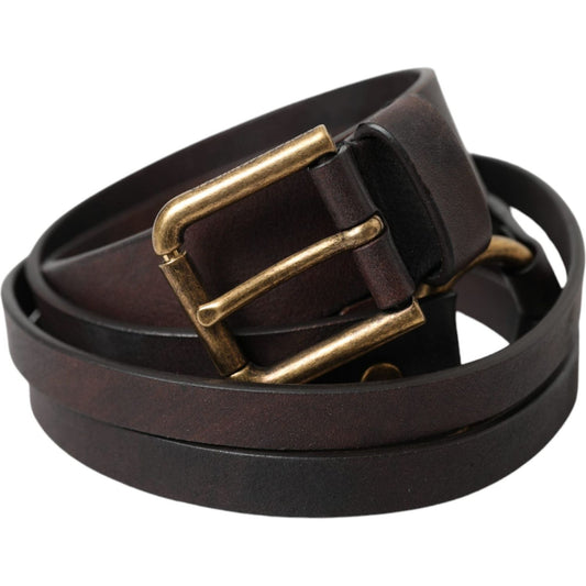 Dolce & Gabbana Dark Brown Leather Gold Metal Buckle Women Belt Dolce & Gabbana