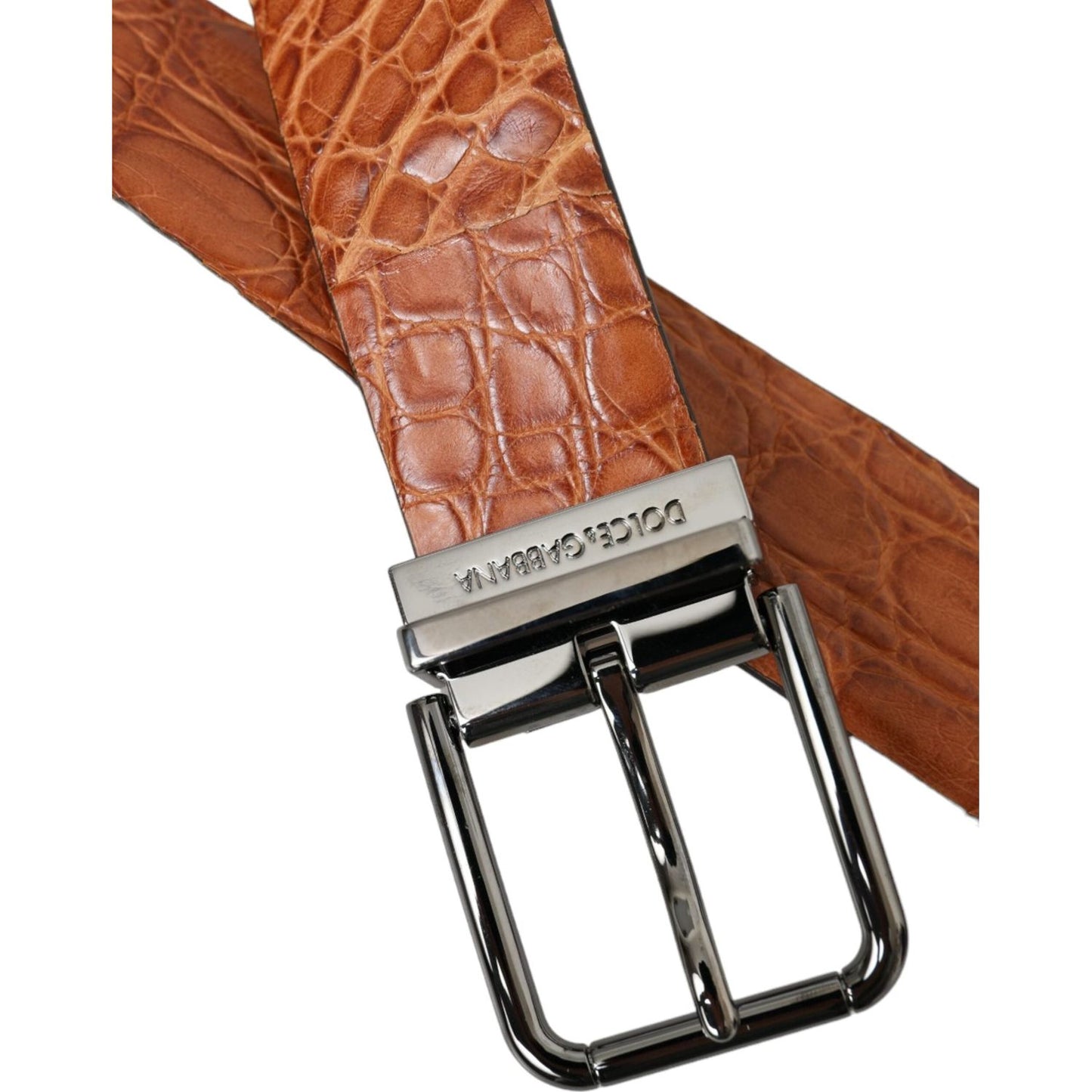 Dolce & Gabbana Brown Exotic Leather Silver Metal Buckle Belt Dolce & Gabbana