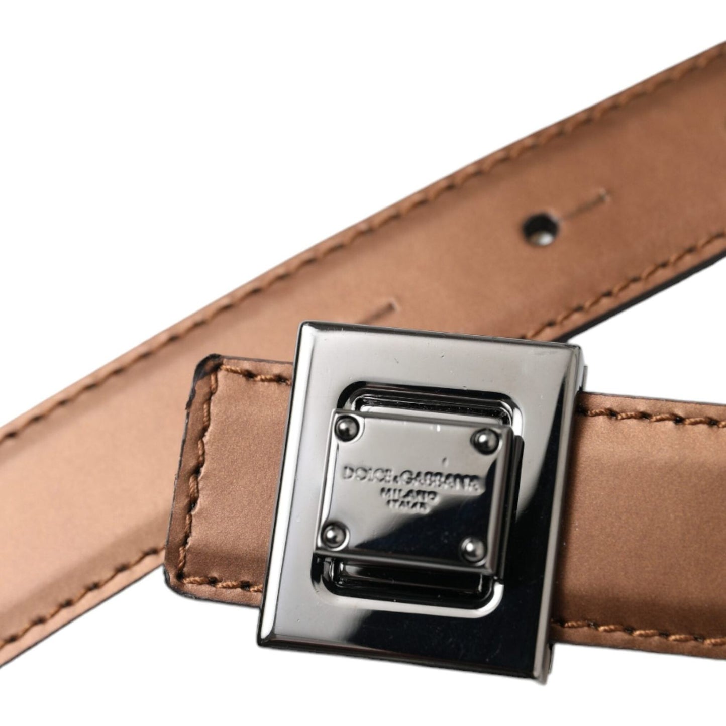 Dolce & Gabbana Bronze Leather Square Metal Buckle Belt Dolce & Gabbana