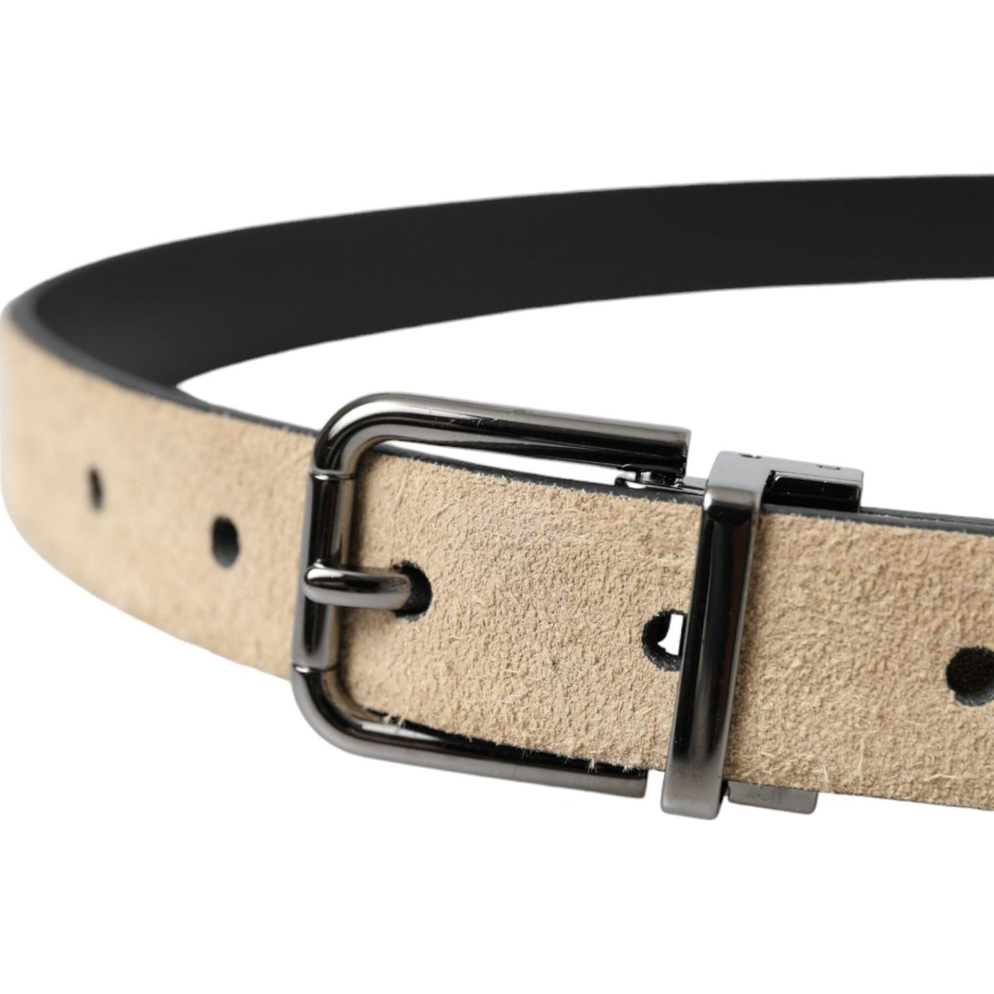 Dolce & Gabbana Beige Suede Leather Silver Metal Buckle Belt Dolce & Gabbana