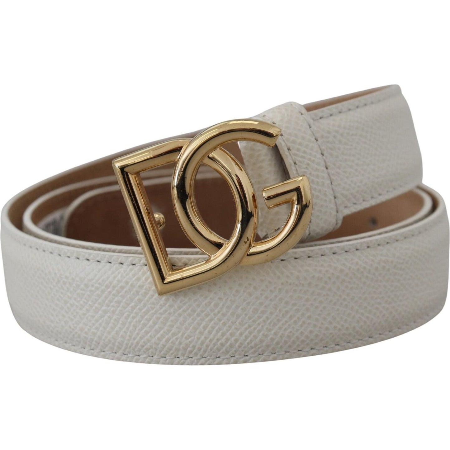 Dolce & Gabbana White Leather Gold DG Logo Buckle Belt Women Dolce & Gabbana