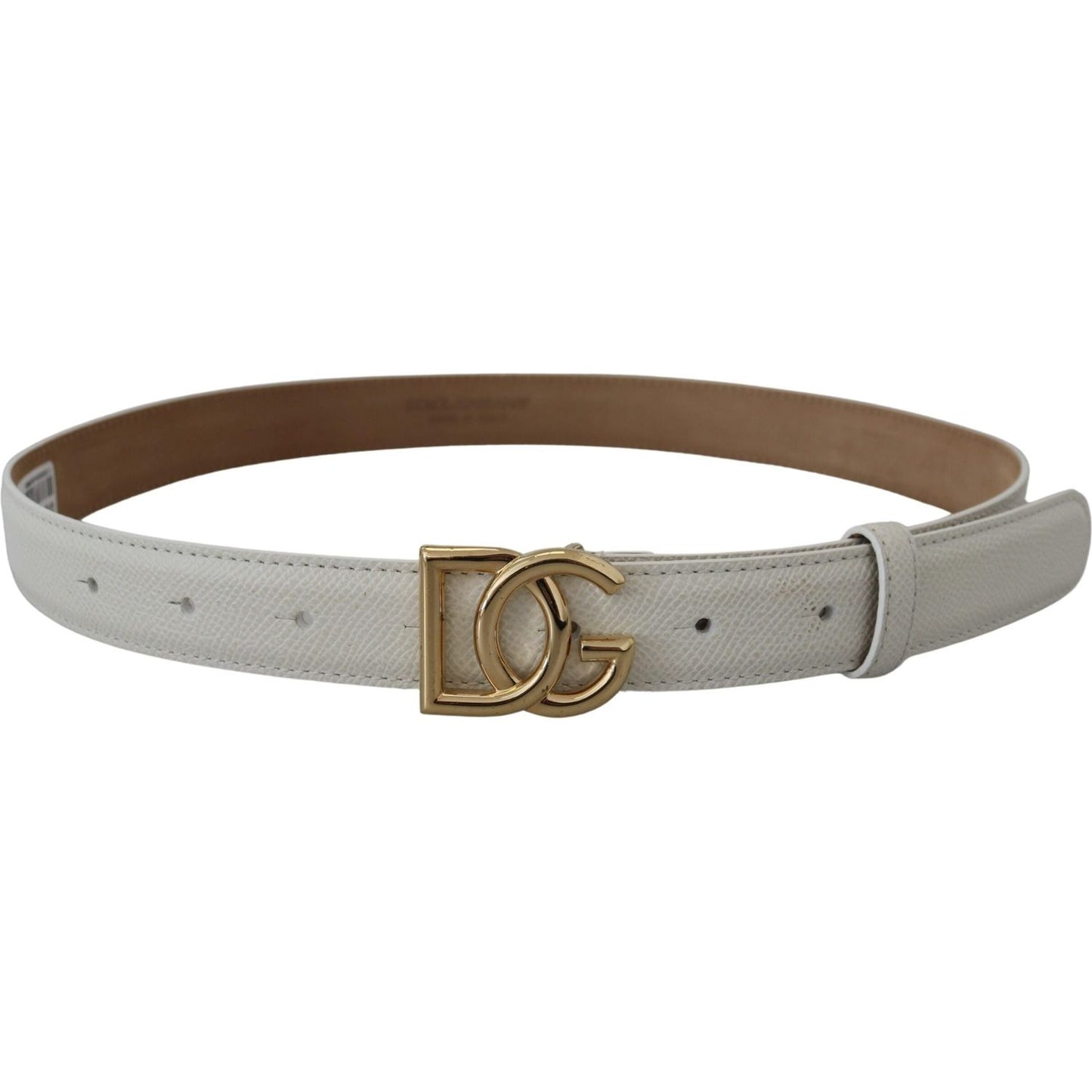 Dolce & Gabbana White Leather Gold DG Logo Buckle Belt Women Dolce & Gabbana