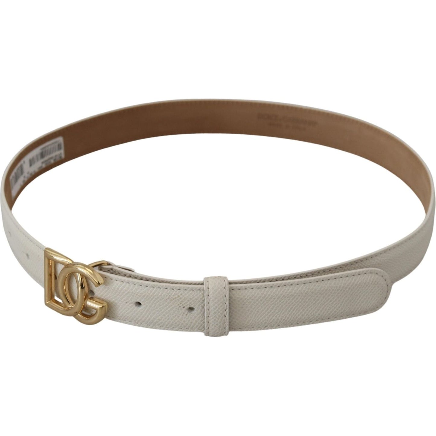 Dolce & Gabbana White Leather Gold DG Logo Buckle Belt Women Dolce & Gabbana