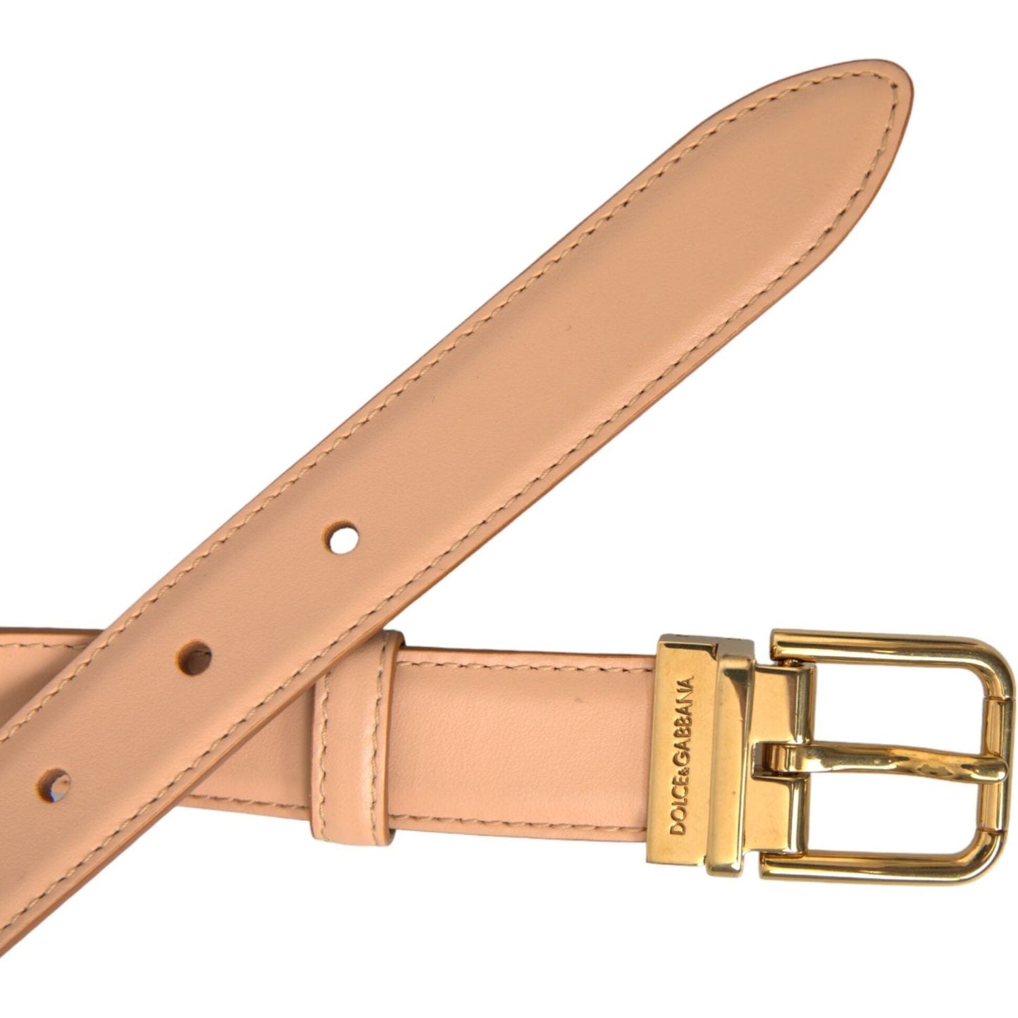 Dolce & Gabbana Beige Calfskin Leather Gold Metal Buckle Belt Dolce & Gabbana