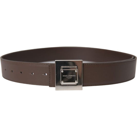 Dolce & Gabbana Brown Calf Leather Square Metal Buckle Belt Dolce & Gabbana