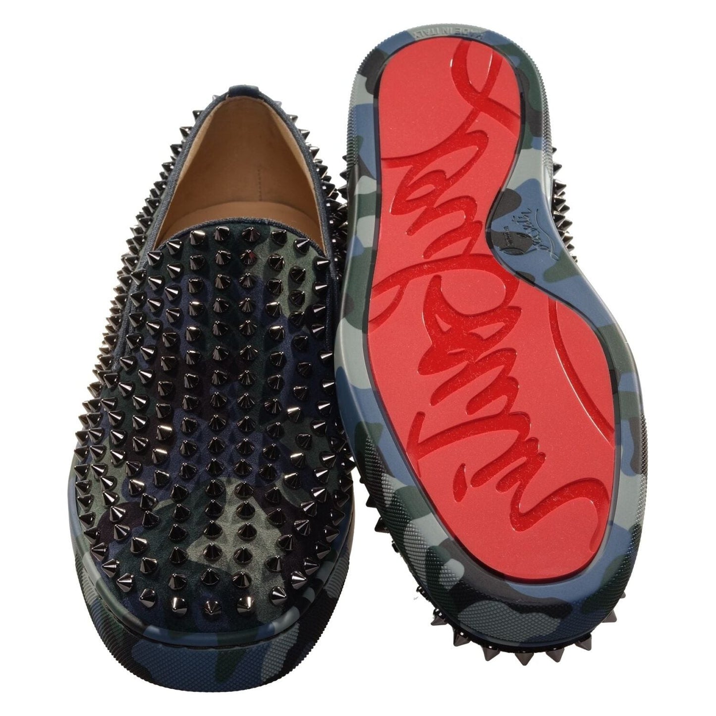 Christian Louboutin Roller Boat Flat Slip On Camouflage and Studded Shoes Christian Louboutin