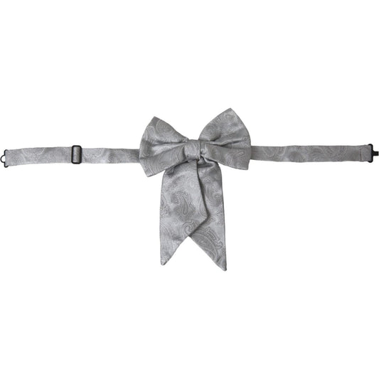 Dolce & Gabbana Silver Ribbon Silk Adjustable Neck Men Bow Tie Dolce & Gabbana