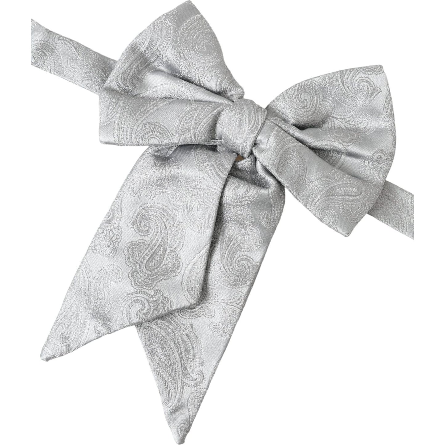 Dolce & Gabbana Silver Ribbon Silk Adjustable Neck Men Bow Tie Dolce & Gabbana