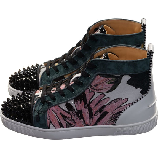 Christian Louboutin Louis Spikes Orlato Flat Printed Fabric Patterned High Top Sneakers Christian Louboutin