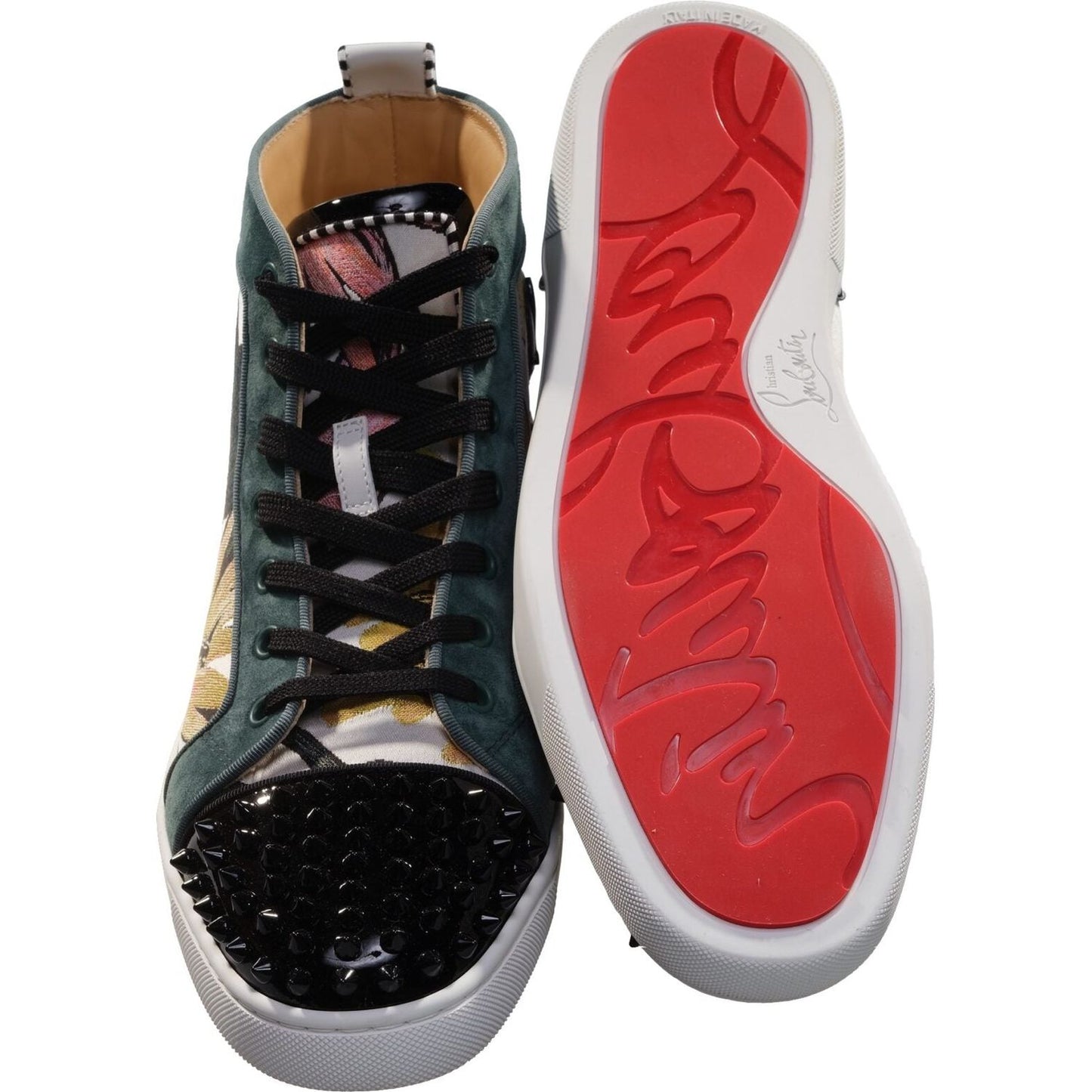 Christian Louboutin Louis Spikes Orlato Flat Printed Fabric Patterned High Top Sneakers Christian Louboutin